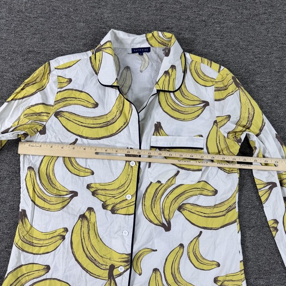 Katie Kime Pajama Shirt Womens Medium White Banana Print Piped Cotton Sleepwear - Picture 5 of 7